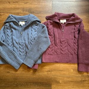 Pink Rose Cable Knit Half-Zip Sweaters